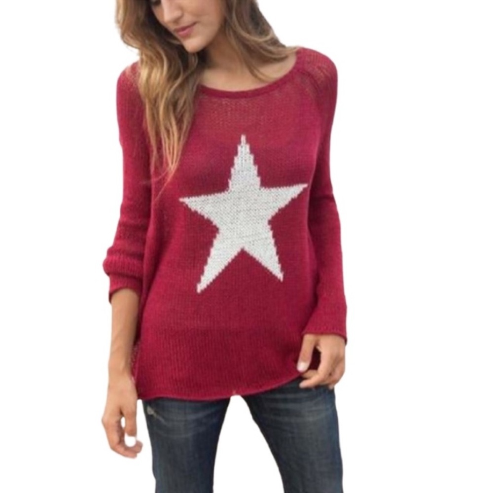 WOODEN SHIPS By Paola Buendia Star Lightweight Cotton Blend Sweater XS/S Red